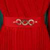 Elegant Dresses Woman V Neck Full Sleeve Pleated Mid Calf Belt Waisted African Female Birthday Party Dress