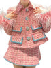 Women Auutmn Winter Sweet Feather Single Breasted Tweed Short Jacket High Waist A-Line Skirt Offce Ladies Two Piece Set