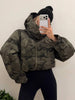 Women's Cropped Coats Camo Printed Hooded Zipper Padded Jacket Autumn Winter Lady Long Sleeve Panelled Loose Coat Outerwears
