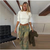 Printed Curved Wide Leg Denim Jeans High Waist Seam Detail Casual Women All-match Long Pants Autumn Chic Outfits