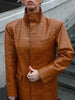 Brown Crocodile Embossed Faux Leather Trench Coat Lapel Single Breasted Straight Front Pockets Jacket Women Autumn Winter Fits