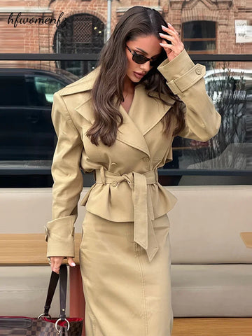 Double Breasted Solid Jacket Women Suits Ankle-length Skirt Long Sleeve Slim Lady Spring Autumn Casual Female Sets