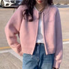 Autumn Winter Short Knitting Cardigan Women Solid Color Long Sleeve Round Neck Sweater Jacket Casual Zipper Sweater Coats