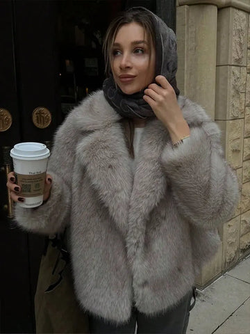 Autumn Winter Faux Fur Coat For Women Elegant Solid Button Long Sleeve Jacket Female Streetwear Warm Outerwear