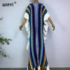 Knitting Rainbow Printing Comfort Warm Winter Holiday Dress Elegant Africa Women Boho Party Long Dress