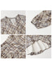 Women Dresses V Neck Loose Casual A Line Lace Up Long Sleeved Plaid Dress Puff Sleeve Spring Autumn