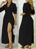 Elegant Long Sleeve Button Front Maxi Shirt Dress with Side Split for Women Casual Chic