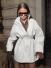 Women's Stand Collar Mid Length Trench Coat Drawstring Waist Autumn Winter Coats Cotton Outer Jacket