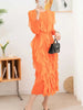 Ruffles Pleated Dress For Women Round Neck Long Sleeves Belt Dresses Female Festival Clothing Spring 2DA3661