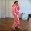 Winter Leopard Print Thicken Coat Pants Women Set Long Sleeve Zippers Hooded Jacket Wide Leg Trousers Lady Outfit