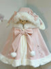 Japanese Lolita Faux Fur Patchwork Hooed Coat Y2k Aesthetic Cloak Jacket Women Kawaii Sweet Bow Jackets Oversized JK Capes