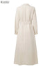 Women Autumn OL Work Dress Elegant Lapel Long Sleeve Office Dresses Solid Belted Robe Stylish A Line Party Vestidos