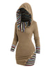 European and American Explosions Women's Ethnic Style Geometric Stripe Stitching Hooded Knitted Long-Sleeved Tight Dress