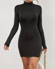 Sexy Charming Classic Black Short Dresses Women Long Sleeve Mid Waist Casual Mini Dress Elegant Slimming Simple Evening Dresses