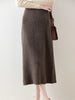100% Merino Wool Skirt Women's Elastic Waist Cashmere Striped Skirts Office Lady Knitted Simple Dress Thickening Autumn Winter