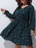 Plus Size Floral Print A-line Dress Women Long Puff Sleeve High Waist Elegant Spring Casual Midi Boho Dress Large Size 6XL 7XL