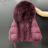 Janveny2026 Winter Large Real Fur Hooded Puffer Jacket Women Thicken Warm Knitted Sleeve Coat White Duck Down Mid Long Parka
