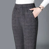 Korean Women Vintage Slim Pants Spring Autumn Streetwear Elastic High Waist Stripe Plaid Straight Casual Trousers