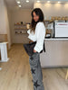 Women's Casual Loose Straight Denim Pants with Five-Pointed Star Design