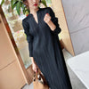 Pleated Long Sleeve V-neck Dress Women Spring Korean Designer Casual Black Dresses Elegant Aesthetic Clothes