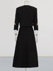 Colorblock Chic Two Piece Sets For Women O Neck Half Sleeve Coat High Waist Skirt Elegant Set Female Style