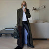 Solid Faux Woolen Maxi Coats Women Waist-cinching Single-breasted Shoulder Pad Lapel Overcoats Ladies Winter Streetwear