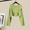 Spring Autumn Dress Matching Set Women's Vintage Short Knitted Sweater Suspended Skirt Two Piece Female Clothing Suit
