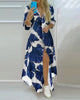 Women Lapel Collar Long Sleeve Leaf Print Button Front Split Maxi Shirt Dress Casual Daily Commuter Cover Up