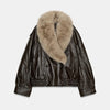 Elegant PU Fur Patchwork Jacket Women Loose Detachable Collar Lapel Double Breasted Jackets Female Winter Warm Outwear