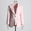 Patchwork Button Slim Blazer For Women Notched Collar Long Sleeve Spliced Pockets Hollow Out Designer Coat Female
