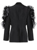 Women Black Ruffles Shaped Elegant Slim Blazer Lapel Long Sleeve Jacket Tide Spring Autumn 7AB8042