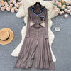 Autumn Winter Wear Dress Women Polo Single Breasted Pocket Design Bodycon Knitting Temperament Sweater Long Dresses