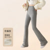 Winter High Waist Flared Pants Women Tummy Control Velvet Bell Bottom Trousers Thick Warm Wide Leg Pants Casual Streetwear Fashi