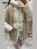 Winter Puffy Warm Women's Padded Coat Detachable Hooded Full Sleeve Zip-up Cropped Cotton Coats Lady Solid Thicken Jacket