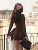 Sexy O-neck Long Sleeve Bandage Solid Short Dress Streetwear Women's Elegant High Waist Tunics Ruched Party Club Dresses