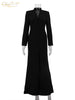 Sexy Slim White Women's Dress V-Neck Long Sleeve Ankle Length Dresses Elegant Classic Slit Female Dress