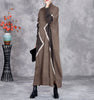 Woman Autumn Mock Neck Loose Long Sleeves Dress Chinese Style Contrast Batwing Sleeve Casual Dress