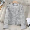 Korean Vintage Tweed Short Jackets Streetwear Slim Coat Spring Long Sleeve All-Match Wool Blend Elegant Blazer Jacket Female Top