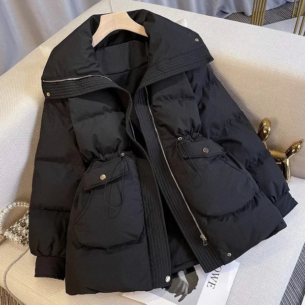 Winter Short Stand Collar Thicken Bread Jacket Puffer Ottwear Women's Jacket Drawstring Cotton-padded Clothes Down Coat Parkas