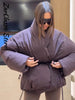 Casual Women's Winter Jacket Solid V Neck Tie-waist Full Sleeve Loose Puffy Padded Coats Street Warm Outwear