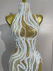 Sexy Mesh See Through Long Dress Women Elegant White Pearls Sequins Birthday Evening Celebrate Party Nightclub Show Stage Wear