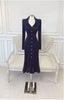 Retro Elegant Knitted Dress Women Long Sleeve Slim Single Breasted Bodycon Dresses Ladies Lapel Hollow Out Long Robe Vestidos