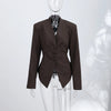 Elegant Chic Waist Cinched Blazer Women V Neck Single Breasted Lace Up Irregular Hem Jacket Lady Casual Commute Outerwear
