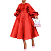 African Party Evening Dresses for Women Elegant Autumn Long Lantern Sleeve O-neck Midi Dress Birthday Dress for Women S-3XL