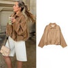 Casual Soft Martini Green Bomber Jackets Women Long Lantern Sleeve Oversized Autumn Winter Coats Outwears
