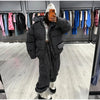 Winter Leopard Print Thicken Coat Pants Women Set Long Sleeve Zippers Hooded Jacket Wide Leg Trousers Lady Outfit