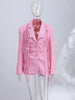 Pinstripe Coat Women's Blazer Turn Down Collar Top Padded Shoulders Fitted Waist Detachable Tassel Straps Spring Woman Clothes