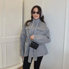 Elegant Woolen Women Short Coat Urban Stand Collar Long Sleeve Belt Pocket Female Outwear Autumn Winter Lady Streetwear