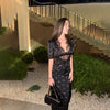 Lace Patchwork Printed Maxi Dresses For Women Sexy Streetwear Short Sleeves Slim Hollow Out Long Vestidos Robes Female