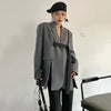 Contrast Color Ribbon Blazer Women's Notched Collar Loose Single Button Long Sleeves Split Suit Jacket